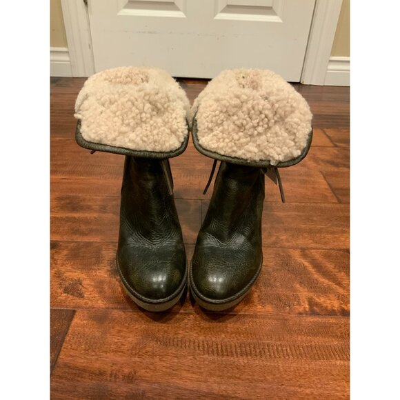 Moncler Brown Soft Quilted Leather Wedge Boot W/ Shearling Lining, Size 39 | 9 - Picture 3 of 9